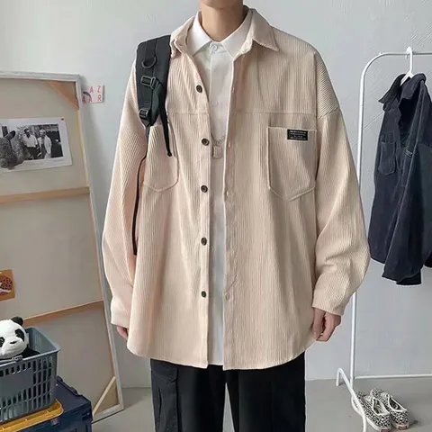 [브리치]  / 봄 가을 윤호 오버핏 코듀로이 셔츠 남방 / 블랙 그레