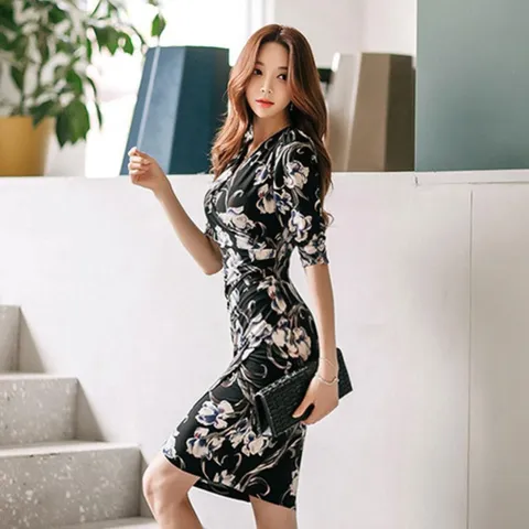 원피스 랩 호캉스 호텔 홀복 리조트 슬림 브이넥 미디 원피스 호텔 호캉스 홀복 리조트