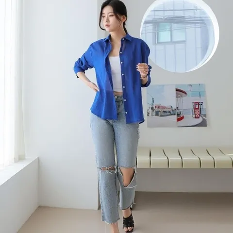 |KSH31D8|4T1 셔츠 하늘색 여성 분홍색 여성복 커버업 시스루_18156228_597559