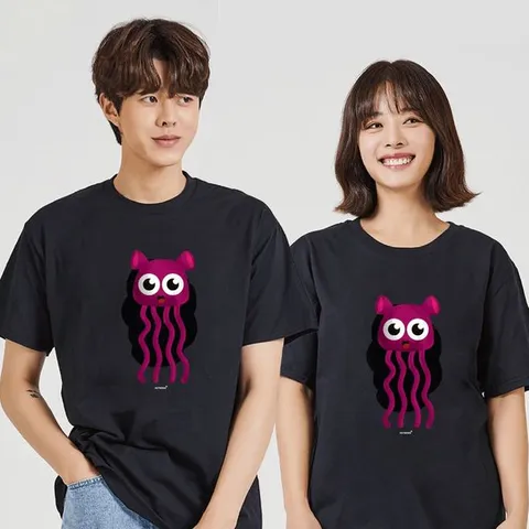 [하프클럽]  키밍 해파리 캐릭터 남자검정반팔 면반팔