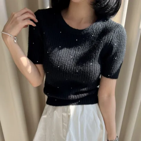 [브리치]  / 핫픽스 골지 반팔 앙고라 반팔니트