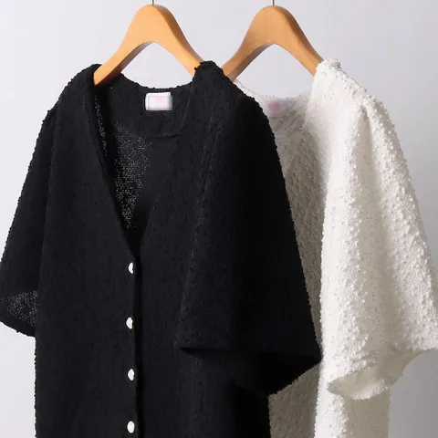 뽀글이 V 반팔 숏가디건 205I702S 빅사이즈 여성