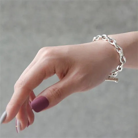 [하프클럽/ 03SB0160 볼드체인 토글바 실버 팔찌