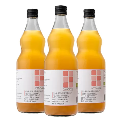 사노셀 유기농 애플사이다 비니거 3병 1000ml x 3병 발효 사과 초모 식초 유기산 80000mg
