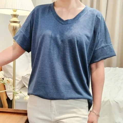 [다잇템] 여자 컷아웃 무지컬러 V넥 마원단 반소매 빅사이즈 티셔츠_21321301_588872