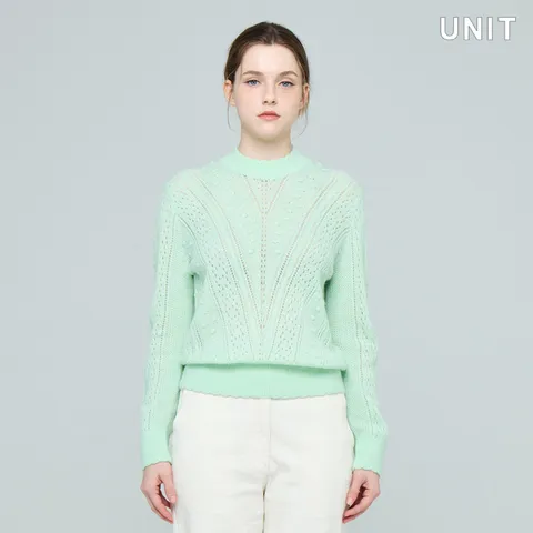 [롯데백화점]민트 크로셰 포인트 모헤어 바질 크루넥 풀오버 UFKKCN31HN-20