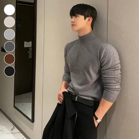 (스타일하우스) 니트티 스웨터 티셔츠 남성 이너티 정장 스타일 슬림핏 반폴라 니트티 봄 가을 겨울