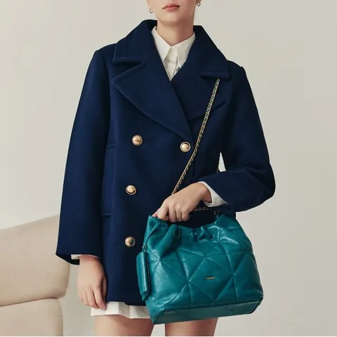 퀼팅 레더 체인 숄더백 - 그린