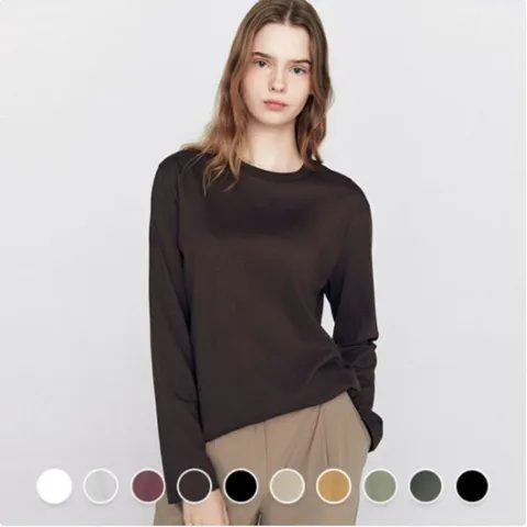 [롯데백화점]여성 가을 기본 라운드 무지 긴팔 면 티셔츠 325903