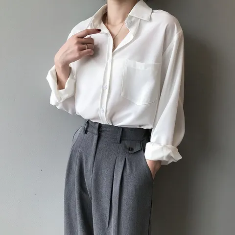 위먼 언발 기장 베이직 포켓 셔츠 블라우스