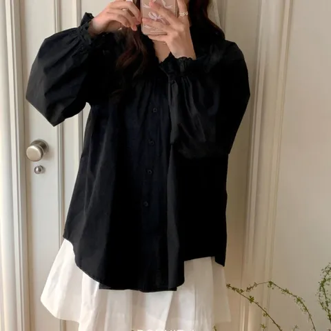 [브리치] 보니제이 / 봄 가을 레이스 스트라이프 블라우스 긴팔 러블리 셔