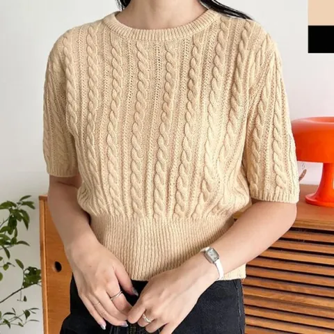 [오노마] ONM 여성 간절기 케이블 반팔 니트 1P 꽈배기 데일리룩 (25435455)