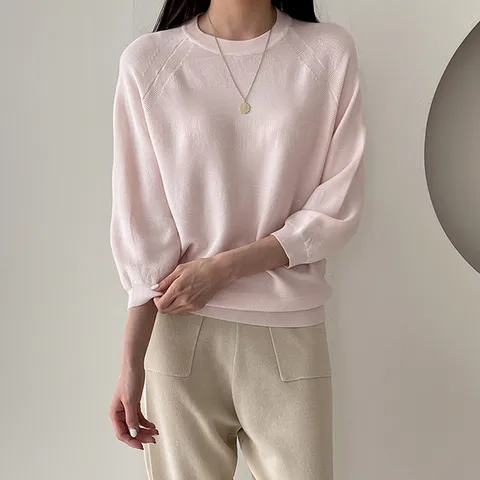 [하프클럽/어반프랑]테즐 퍼프소매 8부 루즈핏 패턴 캐시미어 니트