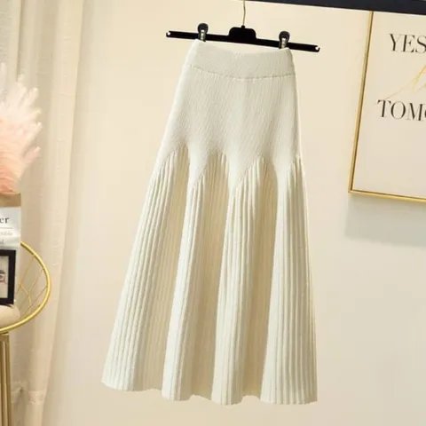 [하프클럽/여자 훌스커트 a라인 보라색 골지 크림 니트 치마