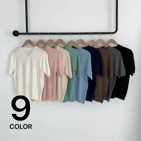 [브리치]  / 여성 기본 울 모달 브이넥 이너 5부 반팔 니트/ 9컬러