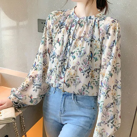 여자 가을 봄 플라워 꽃무늬 긴팔 블라우스 브라우스 블라우스 여성블라우스 퍼프블라우스