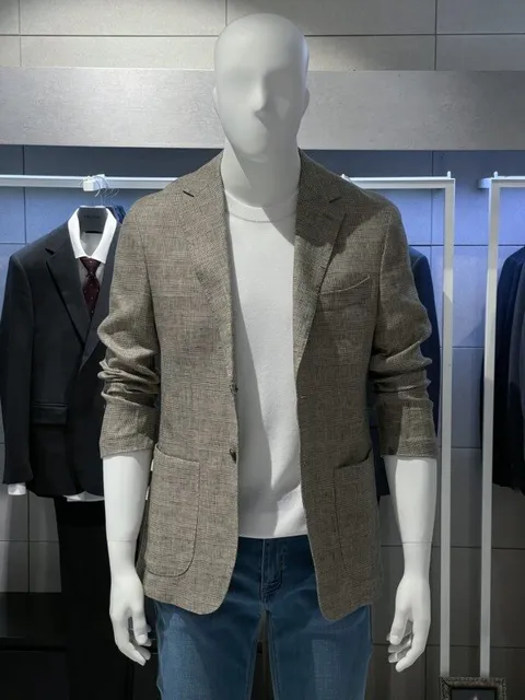 남성 봄 여름 이태리수입 베이지체크 린넨(마) 기본핏 콤비 비지니스 캐주얼 자켓