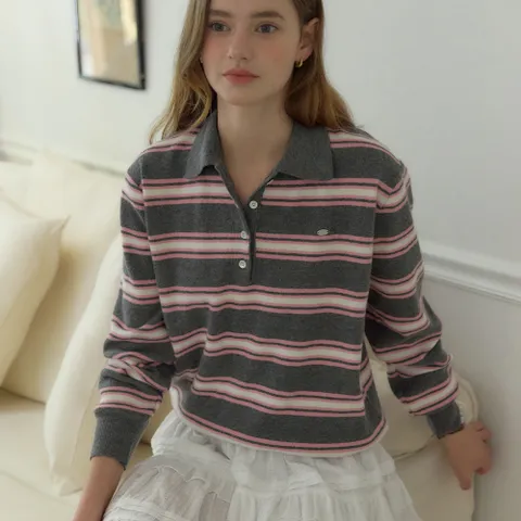[아워호프] Multi Stripe Collar Knit - Pink [H25FA-KN04-PIN]