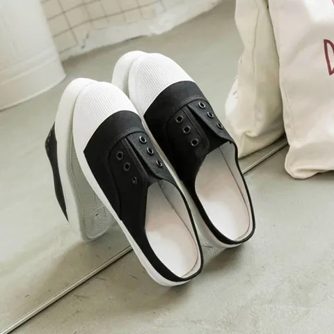 슬립온 캔버스뮬 여자 데일리 여름 슈즈 캐주얼 리본블로퍼 운동화뮬 웨지슬리퍼