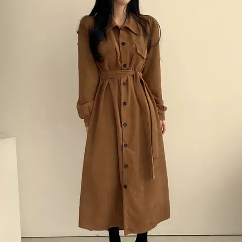 [브리치]  / NO844 코듀로이 카라 긴팔 롱 셔츠 원피스