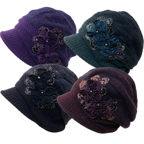 두건형 니트 챙비니 4color 엄마 중년여성 할머니 겨울 방한모자/OM-B38022