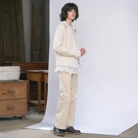 Embroided Courduroy Semi Boots Cut Pants VC2499PT902M