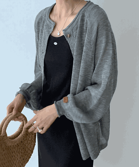 [하프클럽] 썸머 라운드 시스루 긴팔 롱 단추 가디건 빅사이즈가능