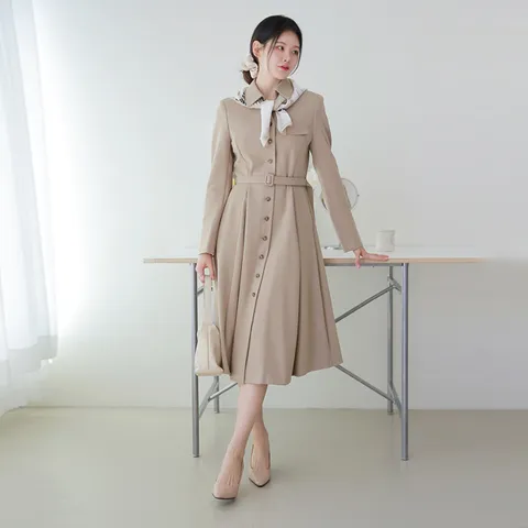 [최초가 119,000원]르네타 테일러링 트렌치 원피스+스카프