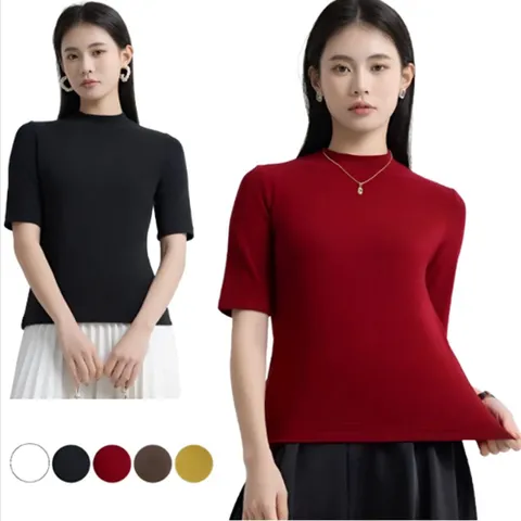 여성 텐셜 쫀쫀 슬림 스판 5부 레이어드 라운드 티 여성반팔티 여성텐셜반팔티