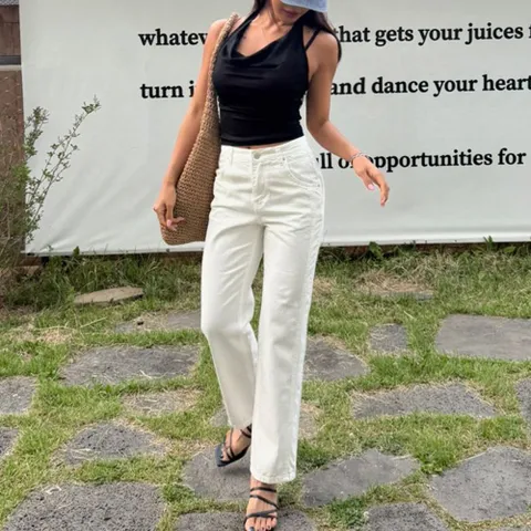 [다잇템] 여성 H라인 리오셀 흰색 면원단 바지