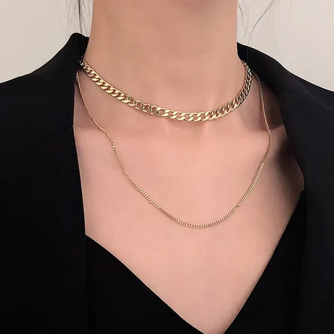 [마리엔코코]얇고굵은 두줄 데일리 써지컬스틸 목걸이_IH