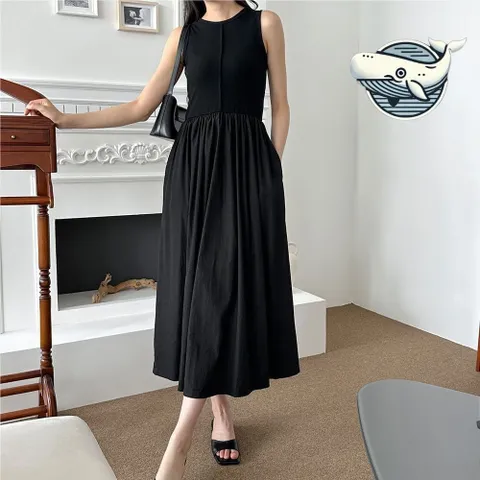 여름 패셔너블 나일론 민소매 롱드레스 심플 여름원피스 반팔원피스 페이즐리원피스 데님원피스