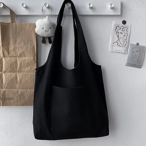 포켓 캔버스 에코백 블랙  DIY천가방