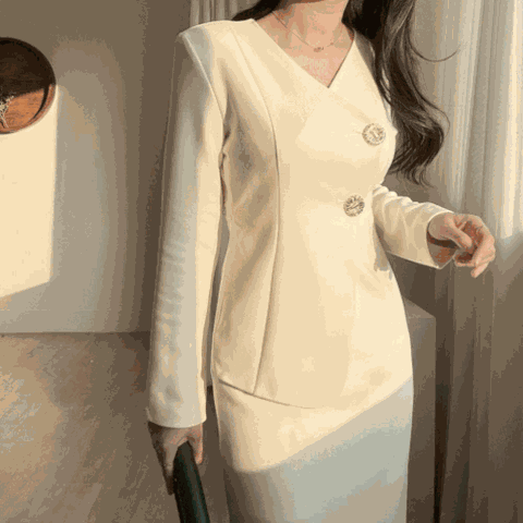 [하프클럽] 제라드 자켓 레이어드 H라인 펜슬 스판 슬림 하이웨이스트 스커트 세트같은 투피스 느낌 하객 오피