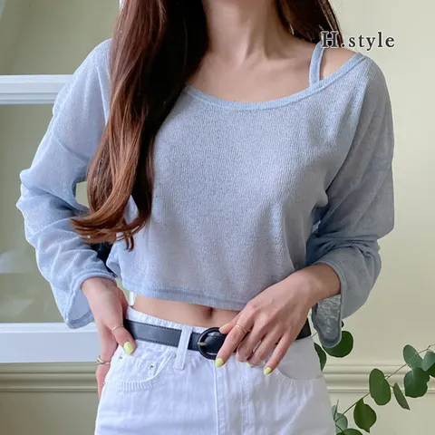 (BM)원오프크롭니트티 티셔츠