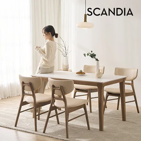 멜리토 포세린 통세라믹 4인용 원목 1400 식탁세트(의자4)