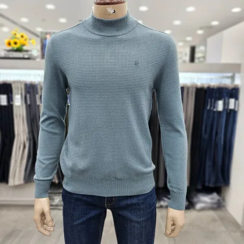 (모다인천점)블루 앞판 조직물 반폴라 니트/POKR3901D_IC_3