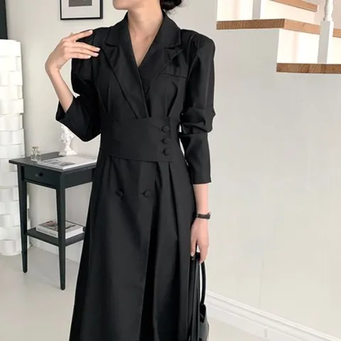 [하프클럽] 한마음 봄 가을 결혼식 하객룩 원피스 오피스룩 올드머니룩 상견례 피로연 블랙 정장 77사이즈 빅