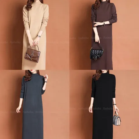 [브리치]  / NO675 심플 무지 반폴라 긴팔 니트 원피스