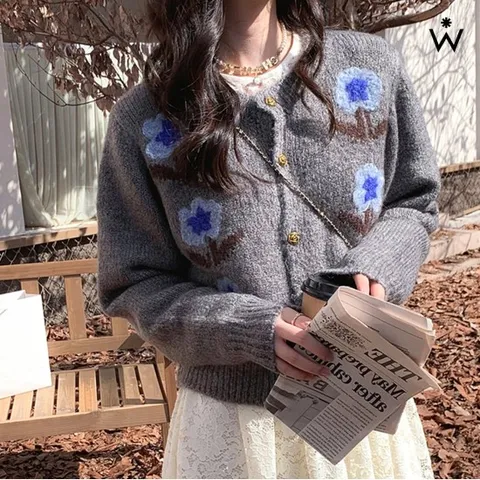 정상가:49,000원ㅣ플라워 자수 라운드 여성 니트 가디건 (WIACCD023)