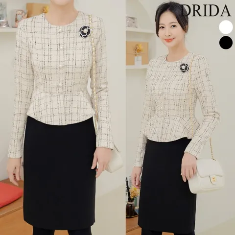 드리다 여성 트위드 투피스 페플럼 빅사이즈 정장 원피스 40-50대 미시 중년여성 엄마옷 하객 상견례 모임