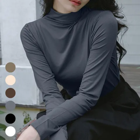 여자티셔츠 반목 긴팔티 여성 반폴라 캐쥬얼티 터틀넥 반팔 목티