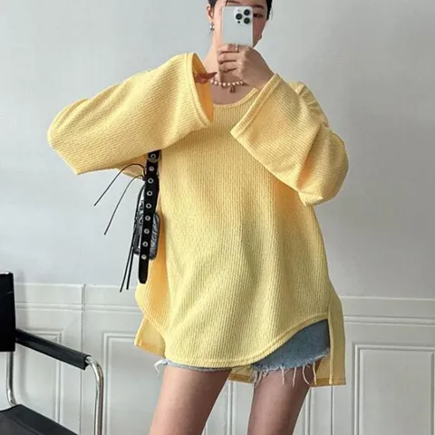 [하프클럽/신상오픈런]망사 그물 라운드넥 긴팔 박스 빅사이즈 롱니트 살안타