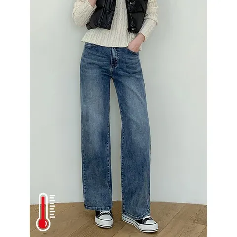 [하프클럽] 라이트블루 히든밴딩 기모 안감 와이드 데님 팬츠