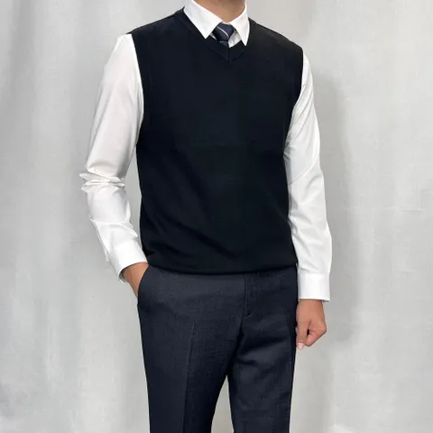 FW 캐시미아 브이넥 니트조끼 블랙 WSY3WV05-2