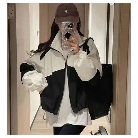 [하프클럽] 배색 점퍼 크롭 소재 바람막이 얇은