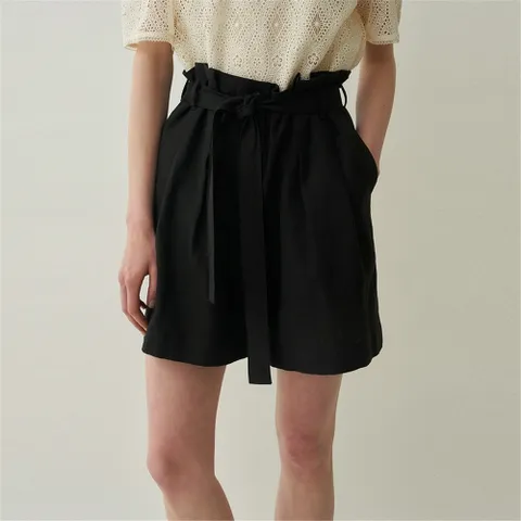 (정상가 138000원) linen tuck short pants (black)