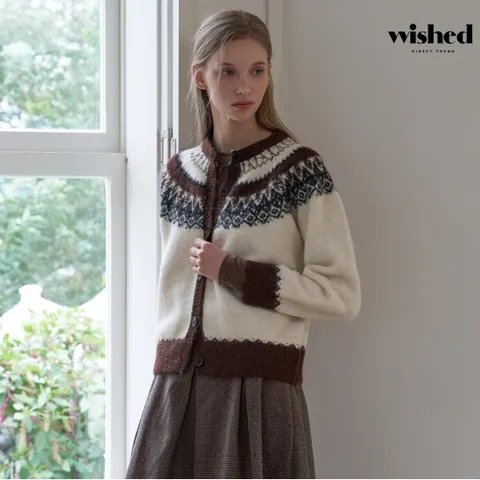 정상가:79,000원 ㅣ 라운드넥 노르딕 패턴 긴팔 가디건 (WICCCD024)