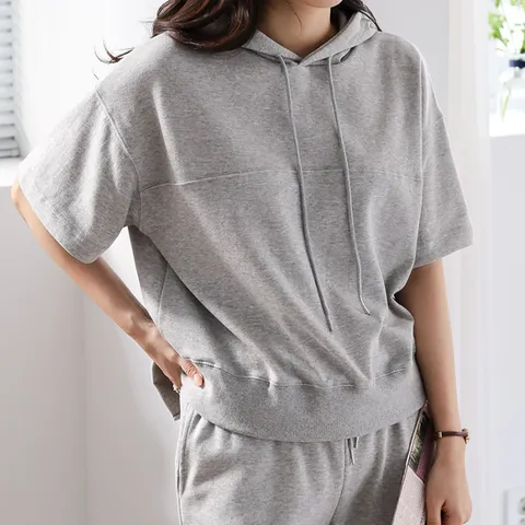 H스타일(SET)뒷트임후드세트 봄 여름 여성 반팔 트레이닝복세트 츄리닝셋트 조거셋업 홈웨어