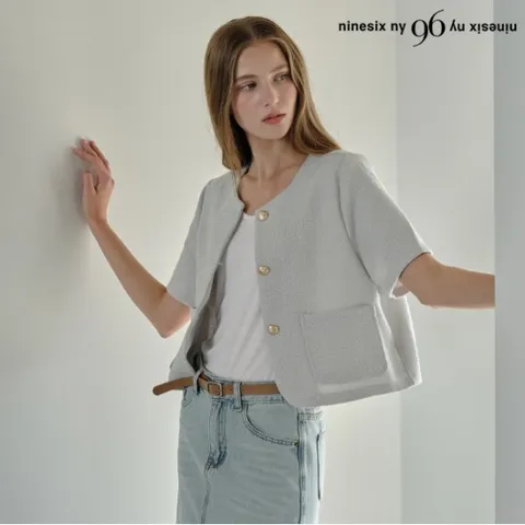 정상가:42000원ㅣ금장 버튼 트위드 반팔 자켓 (NP2JK002L0)